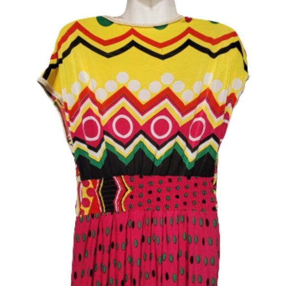 SUMMER Red Maxi Cover up Abstract Print Cap Sleeve Casual Comfy Long Dress - Picture 8 of 13